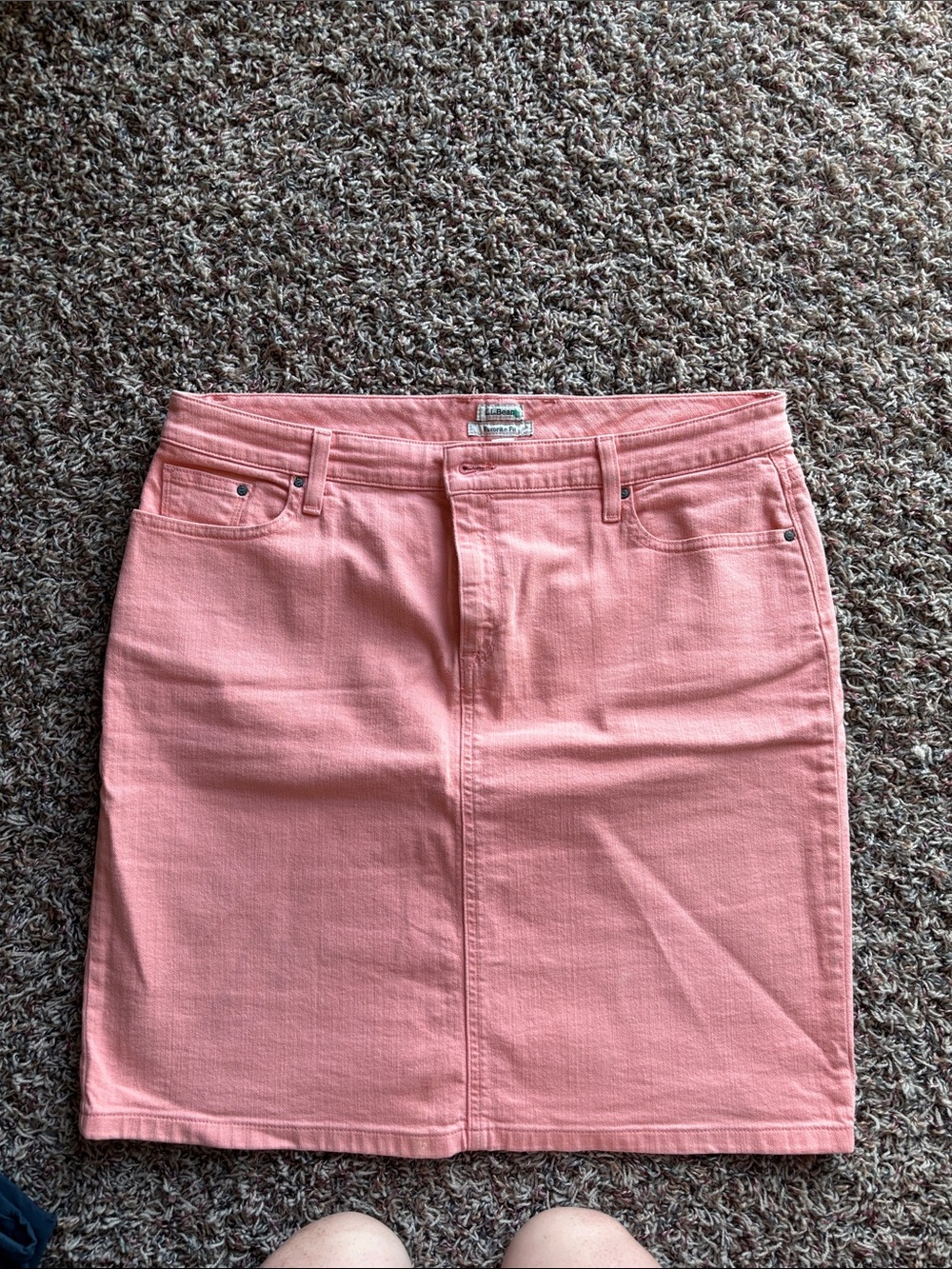 L.L. Bean Coral Pink Denim Pencil Skirt